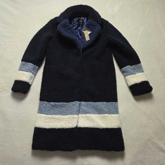 New XXS XSP J.Crew Teddy sherpa topcoat top coat in navy colorblock - Picture 3 of 11